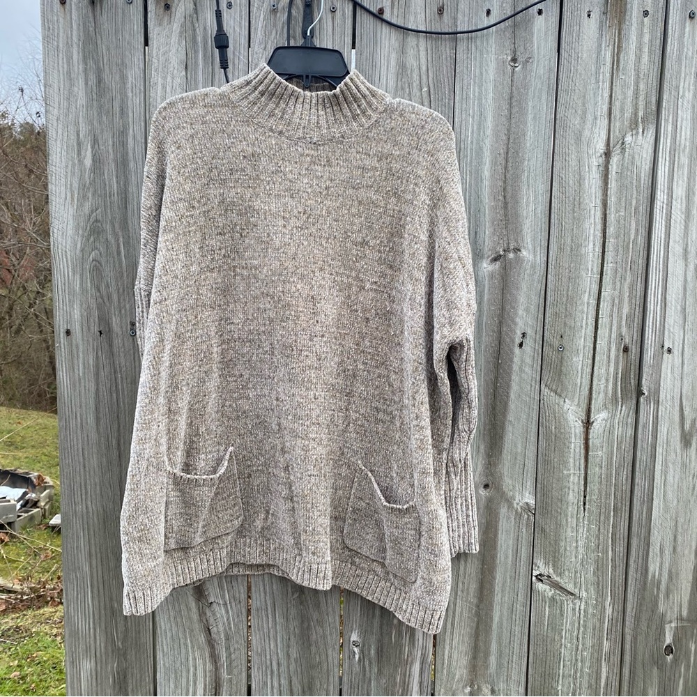 Cozy Chenille Oversized J. Jill Mock Neck Sweater Womens Medium‎ Oatmeal Tan